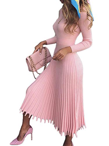 Minetom Damen Cocktail Festlich Hochzeit Party Kleid Langarm Winter Pullover Strickkleid Sweatkleid Elegant Midi Plissee Abendkleid Rosa 34 Minetom Damen Cocktail Festlich Hochzeit Party Kleid Langarm Winter Pullover Strickkleid Sweatkleid Elegant Midi Plissee Abendkleid Rosa 34 von Minetom