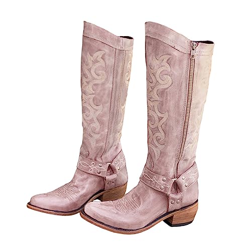 Minetom Damen Cowboy Stiefel Retro Reißverschluß Boots Blockabsatz Winter Herbst Halbhohe Westernstiefel C Rosa 38 EU Minetom Damen Cowboy Stiefel Retro Reißverschluß Boots Blockabsatz Winter Herbst Halbhohe Westernstiefel C Rosa 38 EU von Minetom