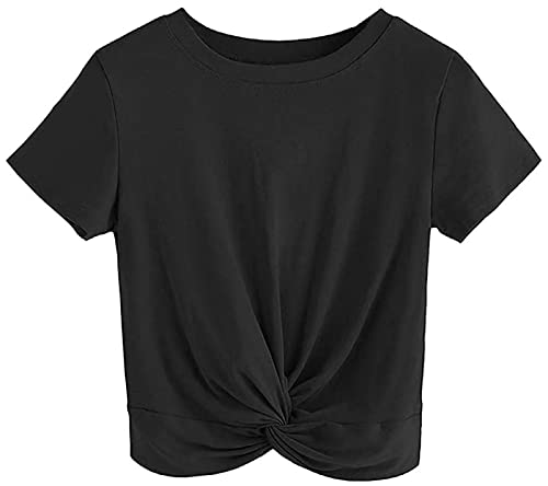 Minetom Damen Crop T-Shirt Tops Shirt Oberteile mit Twist Vorn A Schwarz XL von Minetom