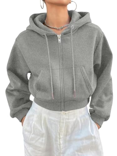 Minetom Damen Cropped Hoodie Kurz Sweatjacke Mit Kapuze Zip Up Kapuzenjacke Kapuzenpullover Reißverschluss Herbst Winter Sweatshirt Jacke Übergangsjacke A Grau S Minetom Damen Cropped Hoodie Kurz Sweatjacke Mit Kapuze Zip Up Kapuzenjacke Kapuzenpullover Reißverschluss Herbst Winter Sweatshirt Jacke Übergangsjacke A Grau S von Minetom