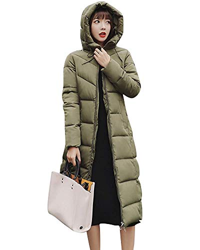 Minetom Damen Daunenjacke Lang Mantel Daunenmantel Steppmantel Wintermantel Mit Kapuze Slim Fit Steppjacke Armeegrün DE 38 von Minetom