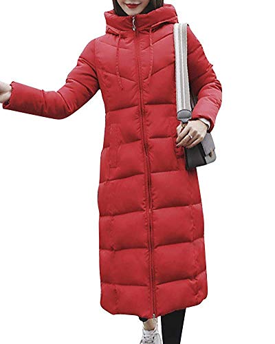 Minetom Damen Daunenjacke Lang Mantel Daunenmantel Steppmantel Wintermantel Mit Kapuze Slim Fit Steppjacke Rot DE 44 von Minetom