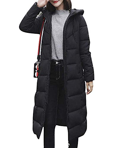 Minetom Damen Daunenjacke Lang Mantel Daunenmantel Steppmantel Wintermantel Mit Kapuze Slim Fit Steppjacke Schwarz DE 48 von Minetom