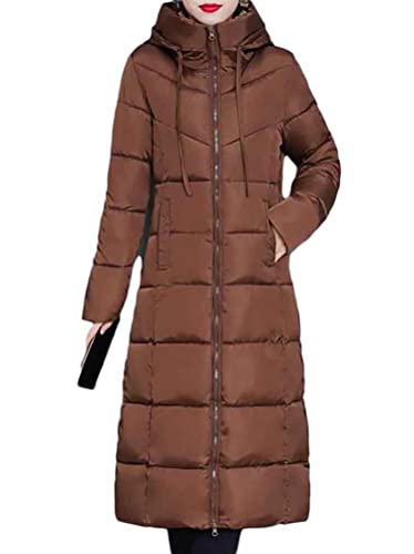 Minetom Damen Daunenjacke Lang Mantel Daunenmantel Steppmantel Wintermantel Mit Kapuze Winter Warm Parka Winddicht Jacke Steppjacke Steppmantel A Braun L von Minetom