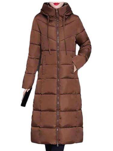 Minetom Damen Daunenjacke Lang Mantel Daunenmantel Steppmantel Wintermantel Mit Kapuze Winter Warm Parka Winddicht Jacke Steppjacke Steppmantel A Braun XXL von Minetom