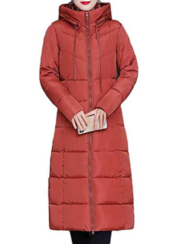 Minetom Damen Daunenjacke Lang Mantel Daunenmantel Steppmantel Wintermantel Mit Kapuze Winter Warm Parka Winddicht Jacke Steppjacke Steppmantel A Hellrot L von Minetom