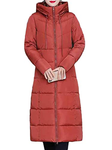 Minetom Damen Daunenjacke Lang Mantel Daunenmantel Steppmantel Wintermantel Mit Kapuze Winter Warm Parka Winddicht Jacke Steppjacke Steppmantel A Hellrot XS von Minetom