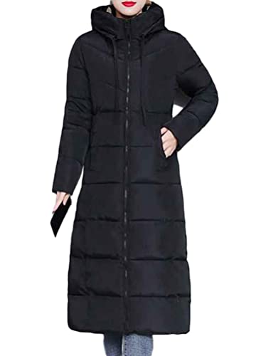 Minetom Damen Daunenjacke Lang Mantel Daunenmantel Steppmantel Wintermantel Mit Kapuze Winter Warm Parka Winddicht Jacke Steppjacke Steppmantel A Schwarz L von Minetom