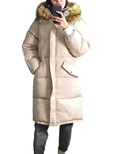 Minetom Damen Daunenjacke Lang Mantel Daunenmantel Steppmantel Wintermantel Mit Kapuze Winter Warm Parka Winddicht Jacke Steppjacke Trenchcoat Übergröße Z Beige 38 von Minetom