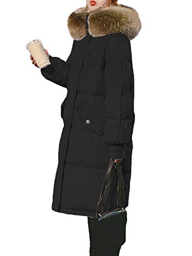 Minetom Damen Daunenjacke Lang Mantel Daunenmantel Steppmantel Wintermantel Mit Kapuze Winter Warm Parka Winddicht Jacke Steppjacke Trenchcoat Übergröße Z Schwarz 44 von Minetom