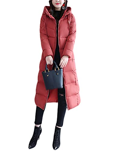 Minetom Damen Daunenjacke Lang Mantel Daunenmantel Steppmantel Wintermantel Mit Kapuze Winter Warm Parka Winddicht Jacke Steppjacke Trenchcoat Y1 Hellrot 38 von Minetom