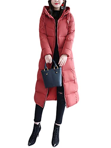 Minetom Damen Daunenjacke Lang Mantel Daunenmantel Steppmantel Wintermantel Mit Kapuze Winter Warm Parka Winddicht Jacke Steppjacke Trenchcoat Y1 Hellrot 40 von Minetom