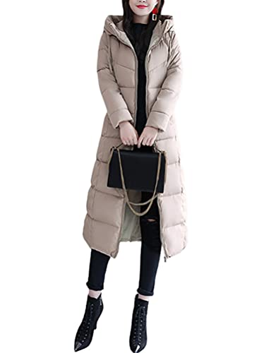 Minetom Damen Daunenjacke Lang Mantel Daunenmantel Steppmantel Wintermantel Mit Kapuze Winter Warm Parka Winddicht Jacke Steppjacke Trenchcoat Y1 Khaki 40 von Minetom
