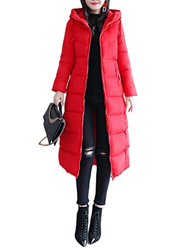 Minetom Damen Daunenjacke Lang Mantel Daunenmantel Steppmantel Wintermantel Mit Kapuze Winter Warm Parka Winddicht Jacke Steppjacke Trenchcoat Y1 Rot 34 von Minetom