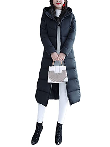 Minetom Damen Daunenjacke Lang Mantel Daunenmantel Steppmantel Wintermantel Mit Kapuze Winter Warm Parka Winddicht Jacke Steppjacke Trenchcoat Y1 Schwarz 40 von Minetom