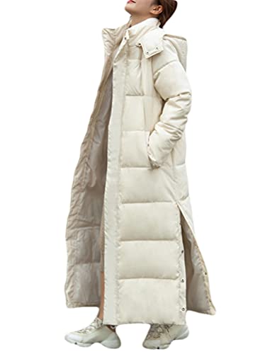 Minetom Damen Daunenjacke Lang Mantel Daunenmantel Steppmantel Wintermantel Mit Kapuze Winter Warm Parka Winddicht Jacke Steppjacke Trenchcoat Y2 Beige 34 von Minetom