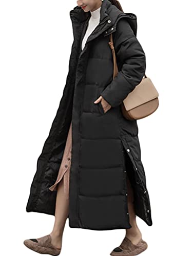 Minetom Damen Daunenjacke Lang Mantel Daunenmantel Steppmantel Wintermantel Mit Kapuze Winter Warm Parka Winddicht Jacke Steppjacke Trenchcoat Y2 Schwarz 34 von Minetom