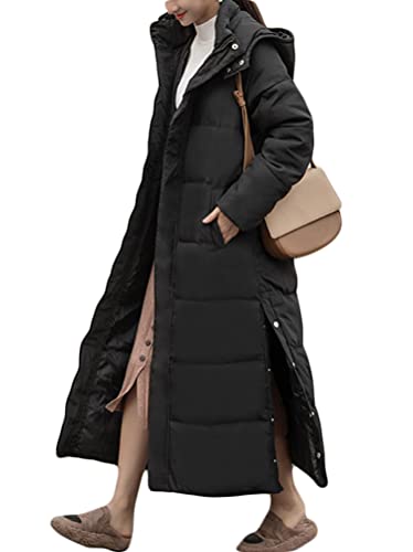 Minetom Damen Daunenjacke Lang Mantel Daunenmantel Steppmantel Wintermantel Mit Kapuze Winter Warm Parka Winddicht Jacke Steppjacke Trenchcoat Y2 Schwarz 40 von Minetom