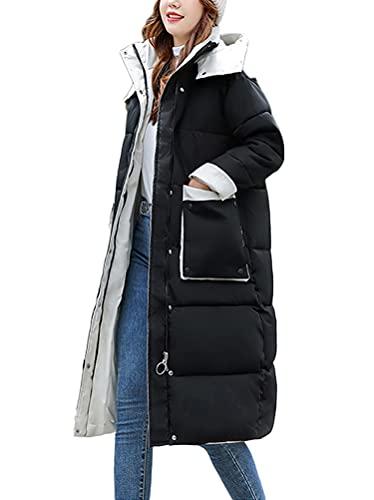 Minetom Damen Daunenjacke Lang Mantel Daunenmantel Steppmantel Wintermantel Mit Kapuze Winter Warm Parka Winddicht Jacke Steppjacke Trenchcoat Y3 Schwarz 42 von Minetom