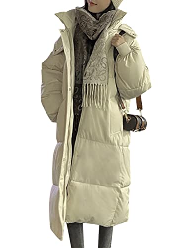 Minetom Damen Daunenjacke Lang Mantel Daunenmantel Steppmantel Wintermantel Winterparka Mit Kapuze Winter Warm Winddicht Jacke Steppjacke Steppmantel E Beige L von Minetom