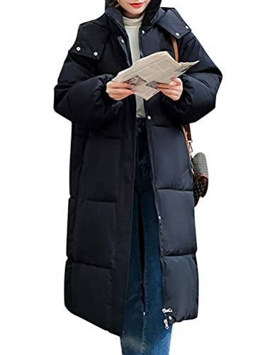 Minetom Damen Daunenjacke Lang Mantel Daunenmantel Steppmantel Wintermantel Winterparka Mit Kapuze Winter Warm Winddicht Jacke Steppjacke Steppmantel E Schwarz L von Minetom