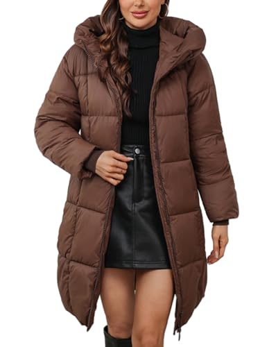 Minetom Damen Daunenjacke Lang Mantel Steppmantel Winterjacke Wintermantel Mit Kapuze Winter Warm Jacke Outdoorjacke Steppjacke Steppmantel mit Taschen A Braun XXL Minetom Damen Daunenjacke Lang Mantel Steppmantel Winterjacke Wintermantel Mit Kapuze Winter Warm Jacke Outdoorjacke Steppjacke Steppmantel mit Taschen A Braun XXL von Minetom