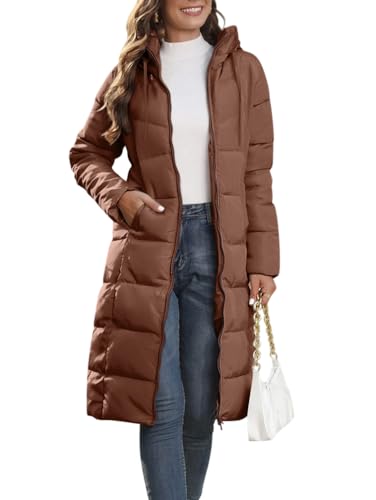 Minetom Damen Daunenjacke Lang Mantel Steppmantel Wintermantel Mit Kapuze Winter Warm Jacke Outdoorjacke Steppjacke Steppmantel B Braun L von Minetom