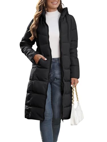 Minetom Damen Daunenjacke Lang Mantel Steppmantel Wintermantel Mit Kapuze Winter Warm Jacke Outdoorjacke Steppjacke Steppmantel B Schwarz XS von Minetom