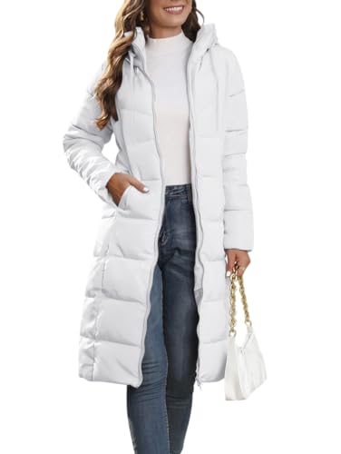 Minetom Damen Daunenjacke Lang Mantel Steppmantel Wintermantel Mit Kapuze Winter Warm Jacke Outdoorjacke Steppjacke Steppmantel B Weiß S von Minetom