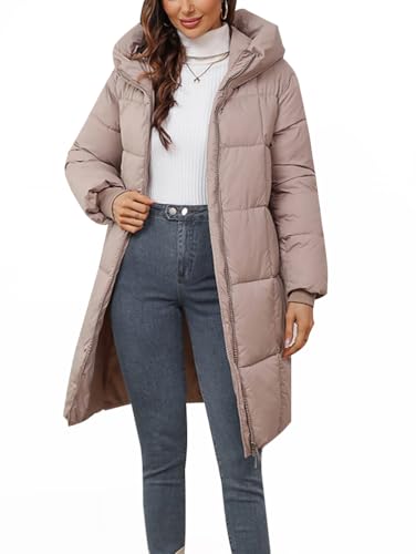Minetom Damen Daunenjacke Lang Mantel Steppmantel Wintermantel Mit Kapuze Winter Warm Jacke Outdoorjacke Steppjacke Steppmantel C Khaki M von Minetom
