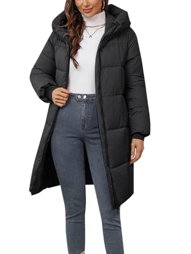 Minetom Damen Daunenjacke Lang Mantel Steppmantel Wintermantel Mit Kapuze Winter Warm Jacke Outdoorjacke Steppjacke Steppmantel C Schwarz L von Minetom