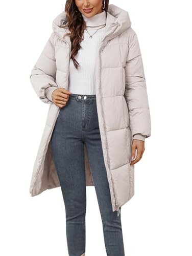 Minetom Damen Daunenjacke Lang Mantel Steppmantel Wintermantel Mit Kapuze Winter Warm Jacke Outdoorjacke Steppjacke Steppmantel C Weiß XS von Minetom