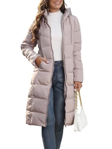 Minetom Damen Daunenjacke Lang Mantel Steppmantel Wintermantel Mit Kapuze Winter Warm Jacke Outdoorjacke Steppmantel B Khaki M von Minetom