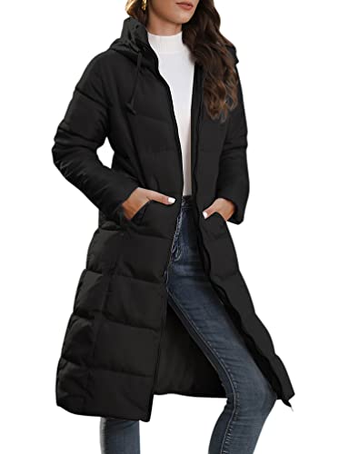 Minetom Damen Daunenjacke Lang Mantel Steppmantel Wintermantel Mit Kapuze Winter Warm Jacke Outdoorjacke Steppjacke Steppmantel A Schwarz XL von Minetom