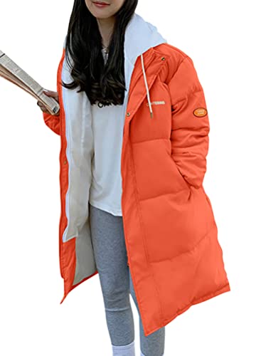 Minetom Damen Daunenjacke Mantel Daunenmantel Steppmantel Wintermantel Mit Kapuze Farbblock Winter Warm Winddicht Jacke Steppjacke Steppmantel G Orange XXL von Minetom