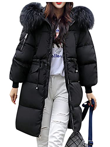 Minetom Damen Daunenjacke Mantel Daunenmantel Steppmantel Wintermantel Winterparka Mit Kapuze Winter Warm Winddicht Jacke Steppjacke Steppmantel F Schwarz L von Minetom