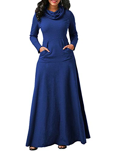 Minetom Damen Einfaches Kleider Basic Casual A-Linie Skaterkleid Freizeit Kleider Fließendes Kleid Langarm Beiläufige Shirt Lose Rundhals Tunika Blau DE 40 von Minetom