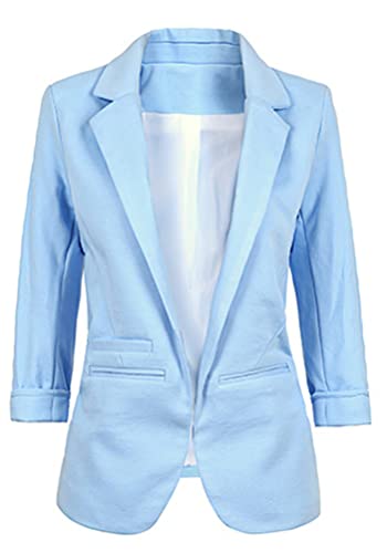 Minetom Damen Elegant 3/4 Ärmel Blazer Sakko Slim Fit Tailliert Geschäft Büro Einfarbig Anzüge Business Jacke Mantel Z Hellblau M von Minetom