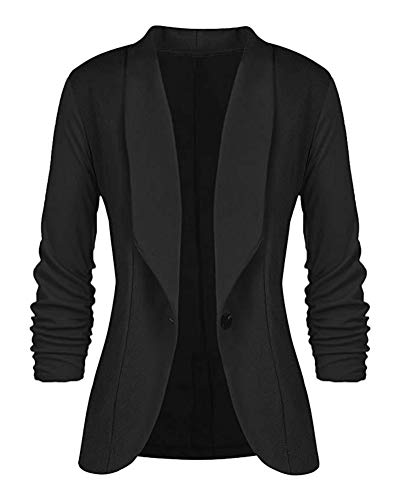 Minetom Damen Elegant 3/4 Geraffte Ärmel Blazer Sakko Einfarbig Slim Fit EIN Knopf Tailliert Geschäft Büro Jacke Kurz Mantel Anzüge Bolero (DE 44, Schwarz) von Minetom