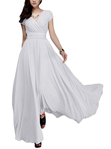 Minetom Damen Elegant Chiffon Maxi Kleid Hohe Taille Langes Abendkleid Partykleid Hochzeit Brautjungfer Brautkleid Cocktail Festliches Kleid Boho V-Ausschnitt Kurzarm Sommerkleid Weiß 46 Minetom Damen Elegant Chiffon Maxi Kleid Hohe Taille Langes Abendkleid Partykleid Hochzeit Brautjungfer Brautkleid Cocktail Festliches Kleid Boho V-Ausschnitt Kurzarm Sommerkleid Weiß 46 von Minetom