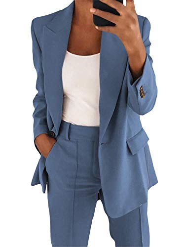Minetom Damen Elegant Langarm Blazer Sakko Einfarbig Slim Fit Revers Geschäft Büro Jacke Kurz Mantel Anzüge Bolero Tops Blau S von Minetom