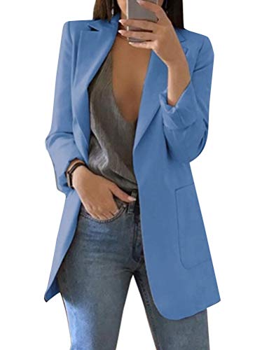 Minetom Damen Elegant Langarm Blazer Sakko Einfarbig Slim Fit Revers Geschäft Büro Jacke Kurz Mantel Anzüge Bolero mit Tasche A Blau DE 40 Minetom Damen Elegant Langarm Blazer Sakko Einfarbig Slim Fit Revers Geschäft Büro Jacke Kurz Mantel Anzüge Bolero mit Tasche A Blau DE 40 von Minetom