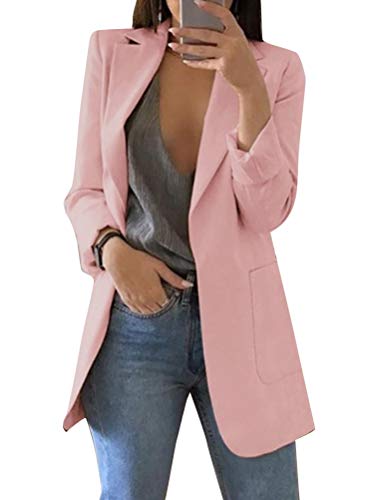 Minetom Damen Elegant Langarm Blazer Sakko Einfarbig Slim Fit Revers Geschäft Büro Jacke Kurz Mantel Anzüge Bolero mit Tasche A Rosa DE 44 von Minetom