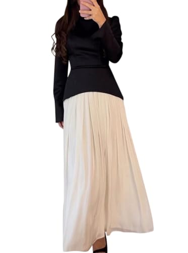 Minetom Damen Elegant Maxi Lang Abendkleid Partykleid Ballkleid Langarm A-Linie Hochzeit Cocktailkleid Festliche Kleid A Weiß M von Minetom
