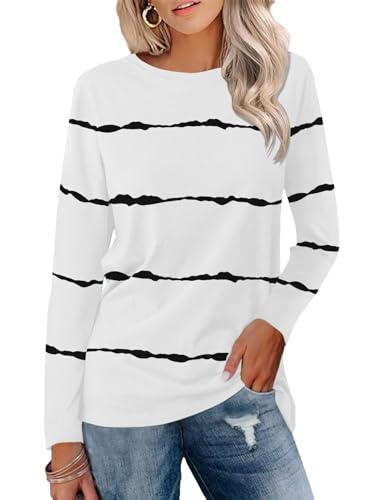 Minetom Damen Farbblock Tunika Tops Casual Langarm Shirts Rundhals Pullover, C Weiß, Small von Minetom