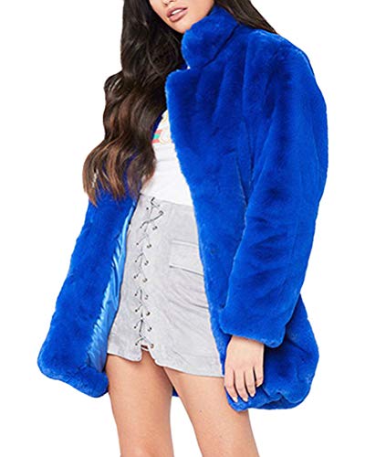 Minetom Damen Flaumig Mantel Verdicken Pelzmantel Flaumig Warme Outwear Elegant Winter Blau 44 von Minetom