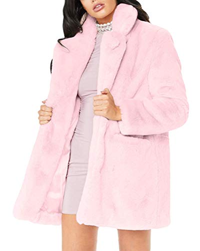 Minetom Damen Flaumig Mantel Verdicken Pelzmantel Flaumig Warme Outwear Elegant Winter Rosa 42 von Minetom