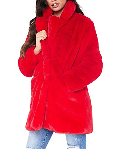 Minetom Damen Flaumig Verdicken Mantel Flaumig Warme Outwear Elegant Winter Chic Plüsch Jacke Lange Parka Overcoat Rot 34 von Minetom