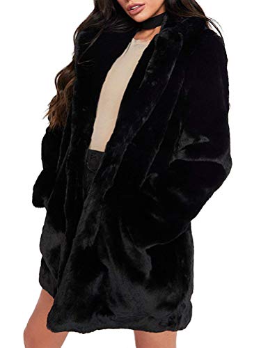 Minetom Damen Flaumig Verdicken Mantel Flaumig Warme Outwear Elegant Winter Chic Plüsch Jacke Lange Parka Overcoat Schwarz 36 von Minetom