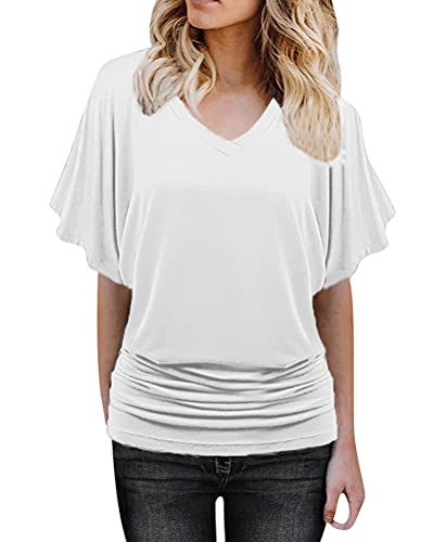 Minetom Damen Fledermaus Batwing Chiffonbluse Tunika T-Shirt Top Bluse Kurzarm V-Ausschnitt Sommer Loose Fit Hemd A Weiß 5XL Minetom Damen Fledermaus Batwing Chiffonbluse Tunika T-Shirt Top Bluse Kurzarm V-Ausschnitt Sommer Loose Fit Hemd A Weiß 5XL von Minetom